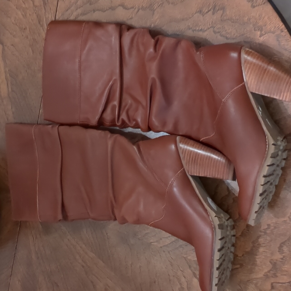 Brown leather tall slouch boots